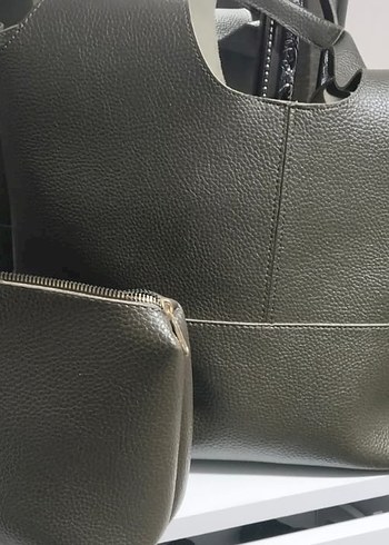 Haki Deri Kadın Çanta Fermuarlı - Görsel 3