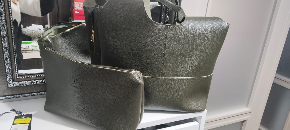 Haki Deri Kadın Çanta Fermuarlı - Görsel 3