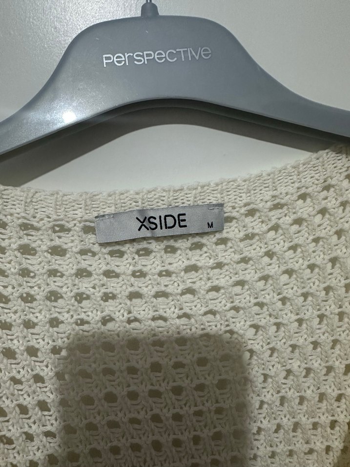 Bohem V Yaka Beyaz Örgü Hırka - Görsel 2