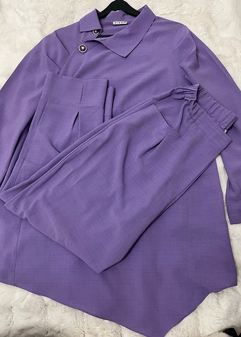 Düğmeli Mor Uzun Kollu Kadın Tunik Takım - Görsel 4