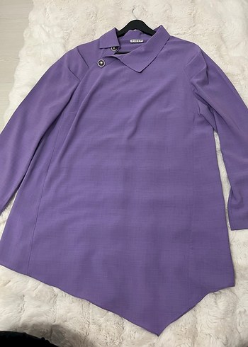 Düğmeli Mor Uzun Kollu Kadın Tunik Takım - Görsel 3