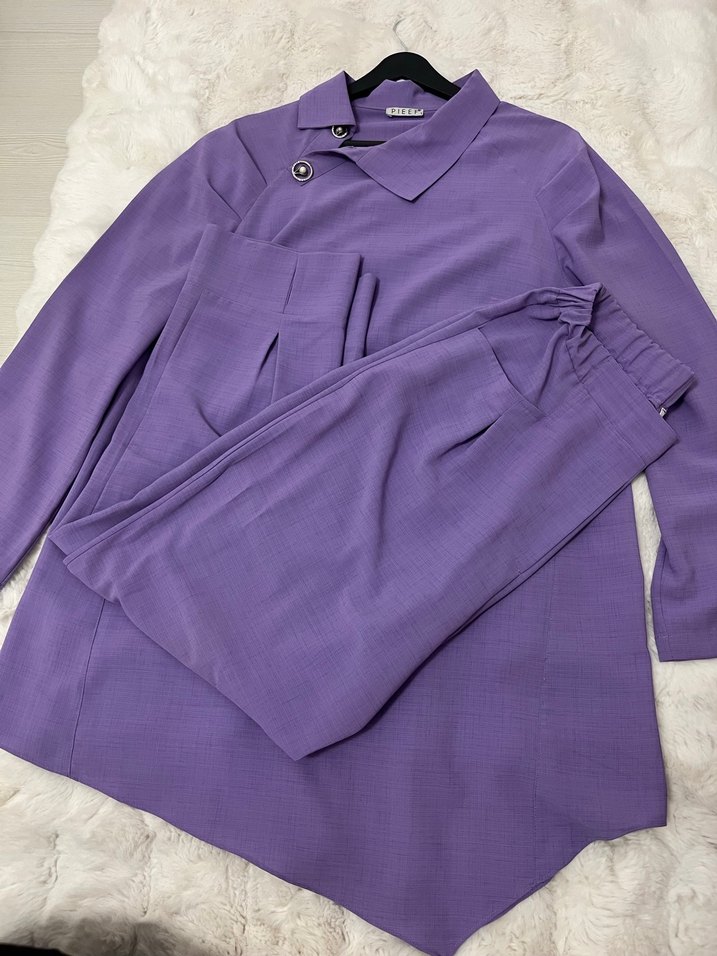 Düğmeli Mor Uzun Kollu Kadın Tunik Takım - Görsel 2