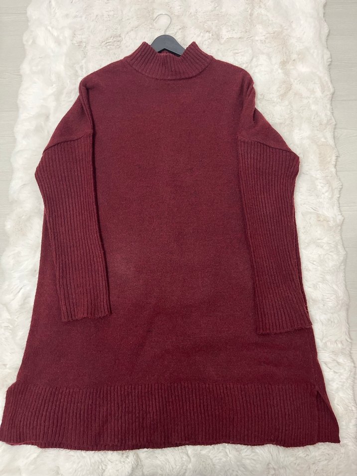 Bordo Yünlü Boğazlı Kadın Kazak - Görsel 2