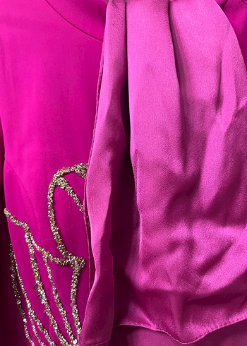 Pembe Payetli Nakışlı Uzun Abiye Elbise - Görsel 4