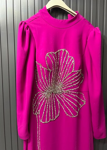 Pembe Payetli Nakışlı Uzun Abiye Elbise - Görsel 2