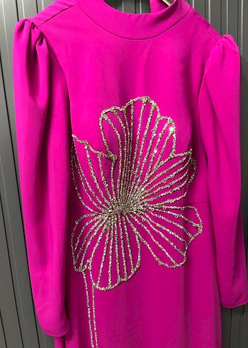 Pembe Payetli Nakışlı Uzun Abiye Elbise - Görsel 3