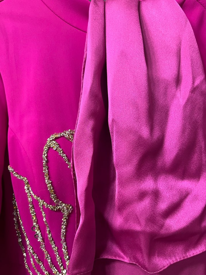 Pembe Payetli Nakışlı Uzun Abiye Elbise - Görsel 4