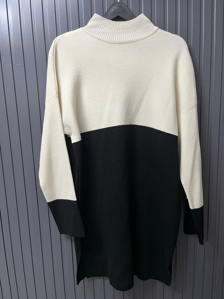 Yarım Balıkçı Yaka Uzun Kollu Renk Bloklu Kazak - Görsel 2