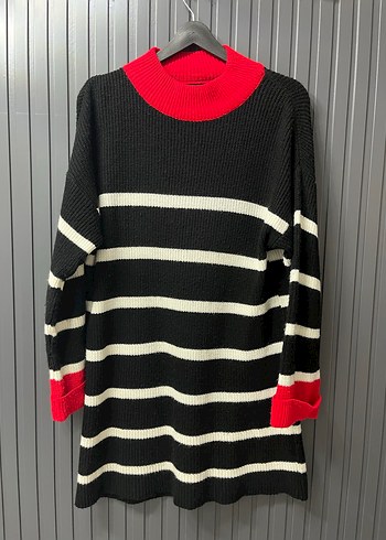 Uzun Kollu Çizgili Triko Kadın Kazak - Görsel 2