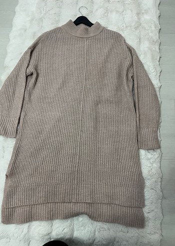 Uzun Kollu Pudra Pembesi Boğazlı Örgü Kazak - Görsel 3