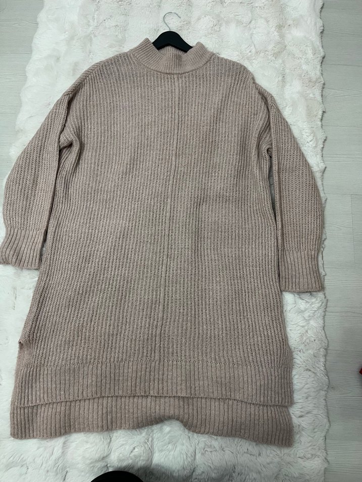 Uzun Kollu Pudra Pembesi Boğazlı Örgü Kazak - Görsel 3