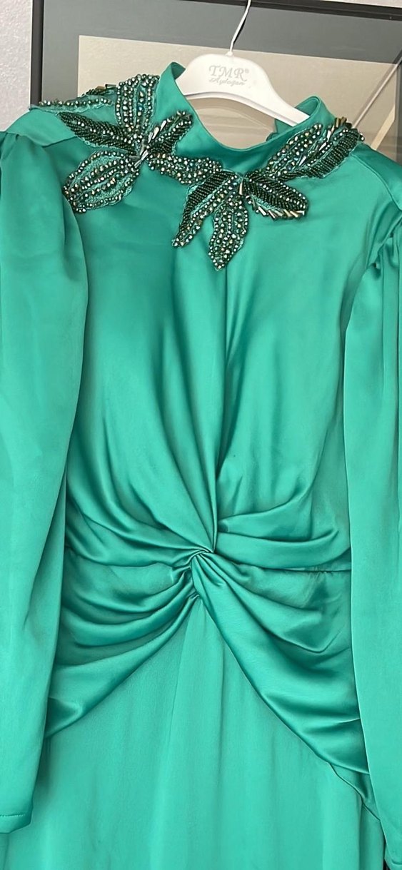 Kadın Turkuaz Uzun Abiye Elbise - Görsel 2