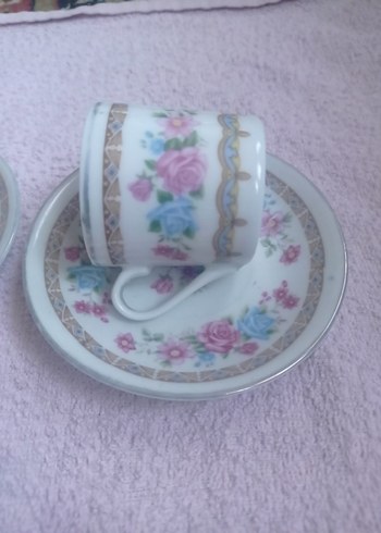 Çiçek Desenli Pastel Kahve Fincanı Takımı Eskilerden Kalma - Görsel 2