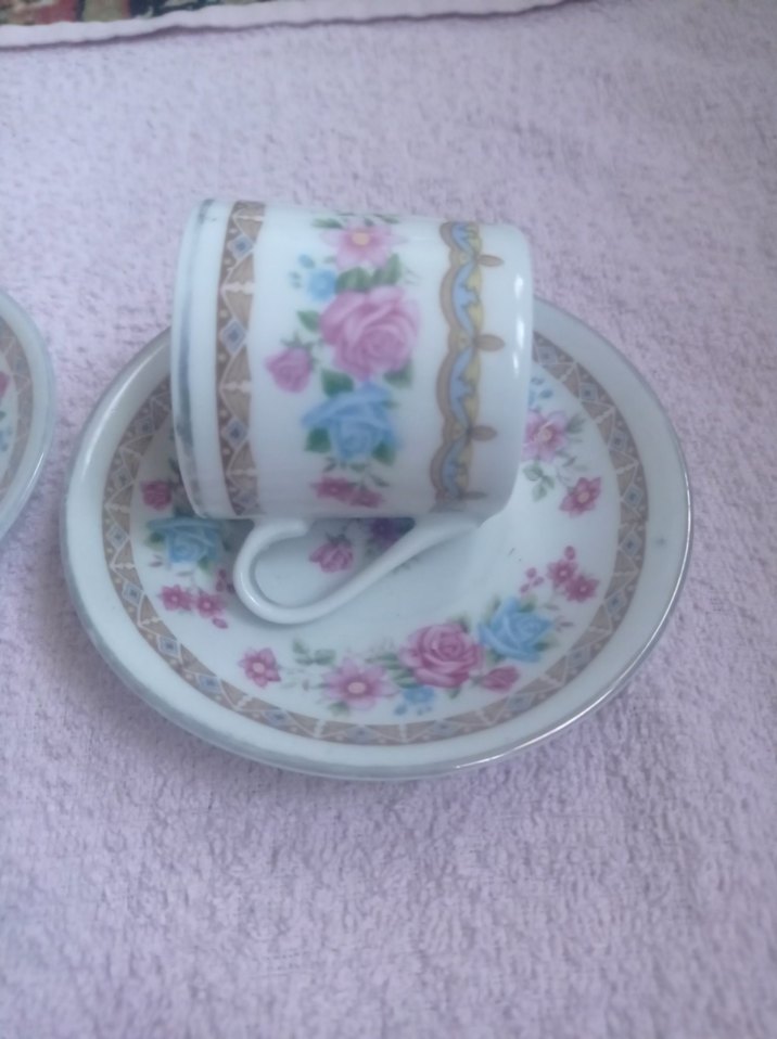 Çiçek Desenli Pastel Kahve Fincanı Takımı Eskilerden Kalma - Görsel 2