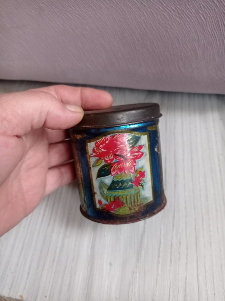 Koyu Mavi Çiçek Desenli Metal kutu - Görsel 2