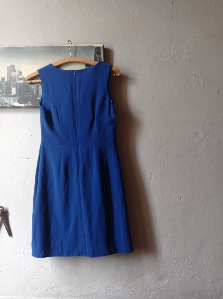 Mavi Midi Kolsuz Piliseli Elbise - Görsel 2