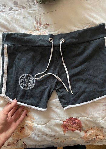Gri Kadın Mini Şort Pamuklu Kemerli Spor