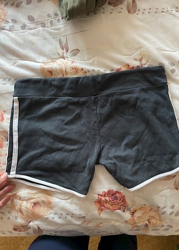 s Beden Gri Kadın Mini Şort Pamuklu Kemerli Spor