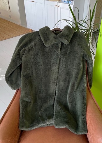 Kadın Haki Yumuşak Dokulu Kısa Kollu Midi Peluş