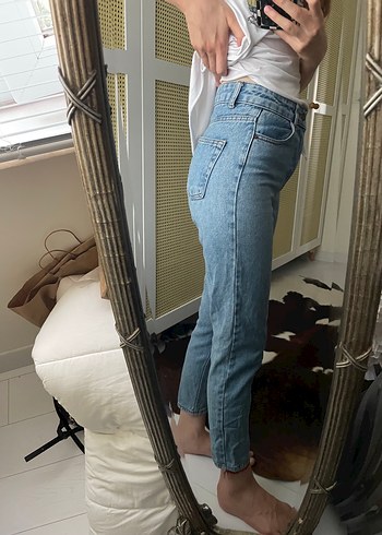 36 Beden mavi Renk Mavi Bağlama Desenli Rahat Kesim Midi Kot Pantolon boyfriend