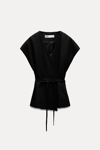 Zara Keten Karışımlı Kruvaze Yelek