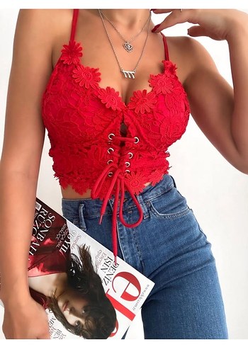 Kırmızı Dantelli Mini Büstiyer