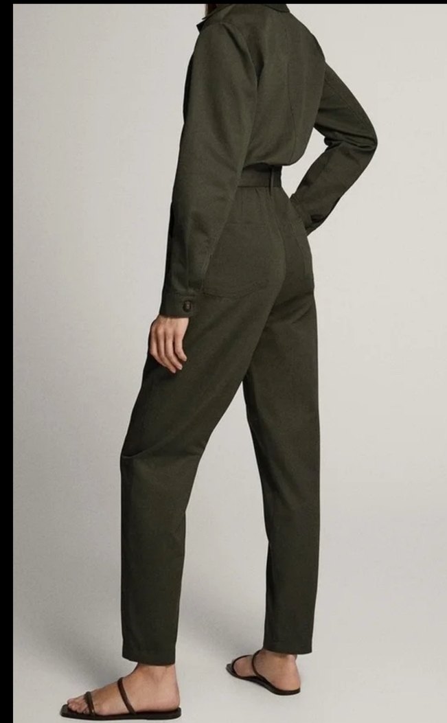 Massimo Dutti Haki Kemerli Uzun Kollu Tulum - Görsel 4