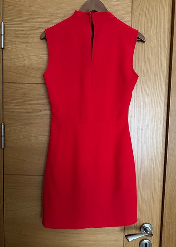 Kolsuz Drapeli Kırmızı Midi Elbise - Görsel 6