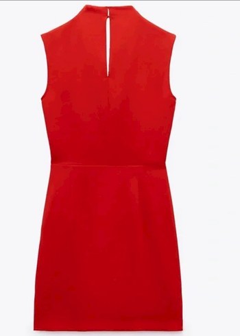 Kolsuz Drapeli Kırmızı Midi Elbise - Görsel 2