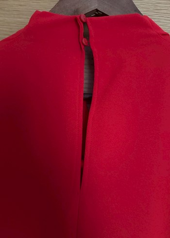 Kolsuz Drapeli Kırmızı Midi Elbise - Görsel 9