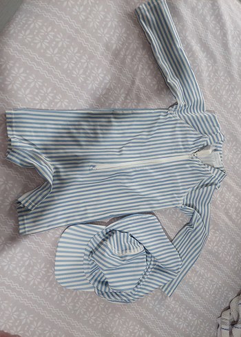 Mavi Çizgili Bebek Tulum Seti upf korumalı h&m