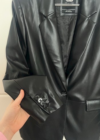 Siyah deri blazer ceket Pull and Bear - Görsel 4