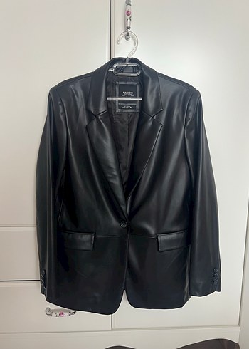 Siyah deri blazer ceket Pull and Bear - Görsel 8