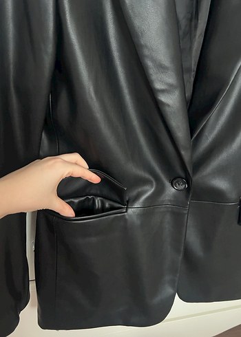 Siyah deri blazer ceket Pull and Bear - Görsel 6