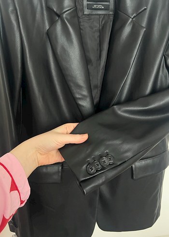 Siyah deri blazer ceket Pull and Bear - Görsel 5
