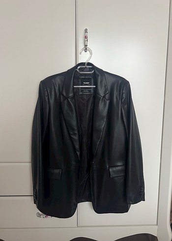 Siyah deri blazer ceket Pull and Bear - Görsel 9