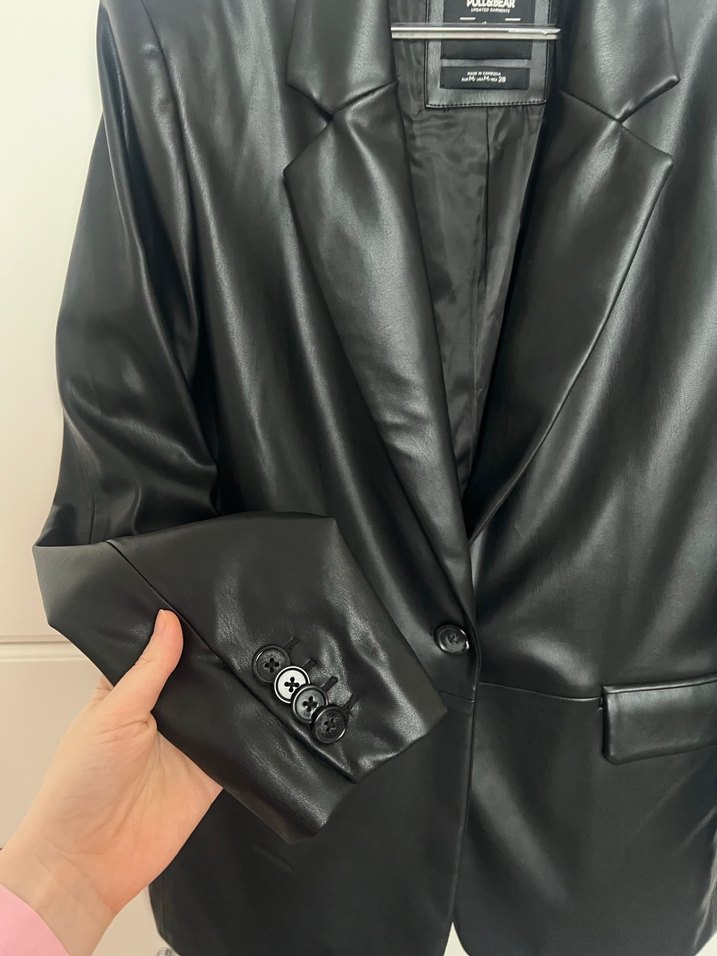 Siyah deri blazer ceket Pull and Bear - Görsel 4