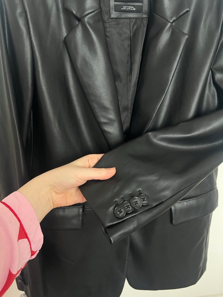 Siyah deri blazer ceket Pull and Bear - Görsel 5