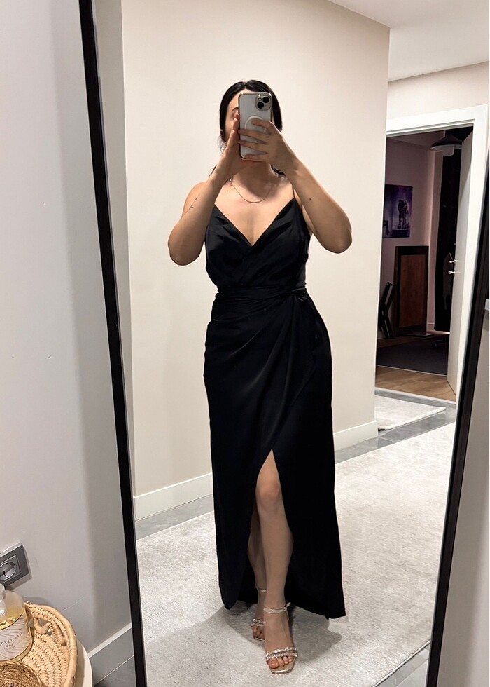 Siyah Saten Elbise - Görsel 2