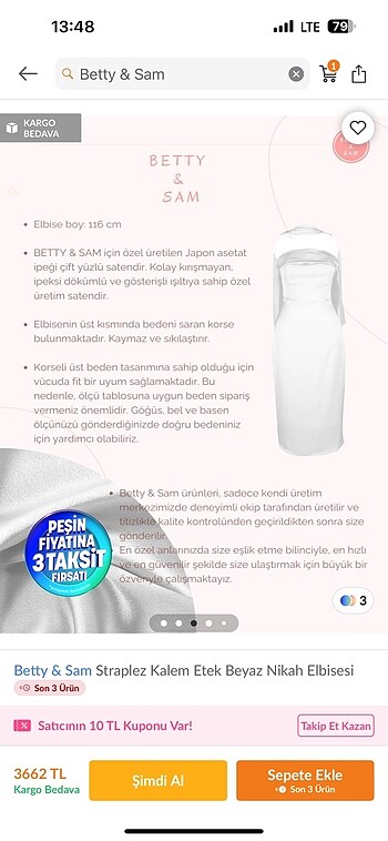 34 Beden beyaz Renk Betty & Sam Nikah elbisesi