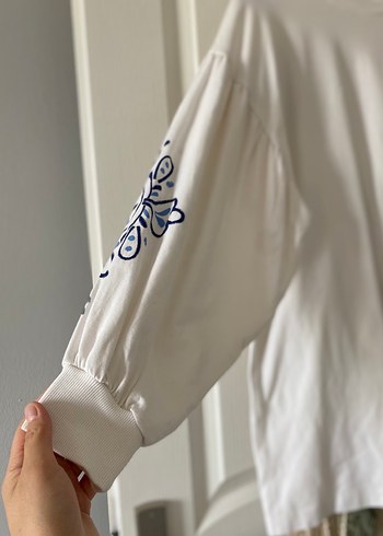 Beyaz Uzun Kollu Salaş Kadın Sweatshirt - Görsel 2