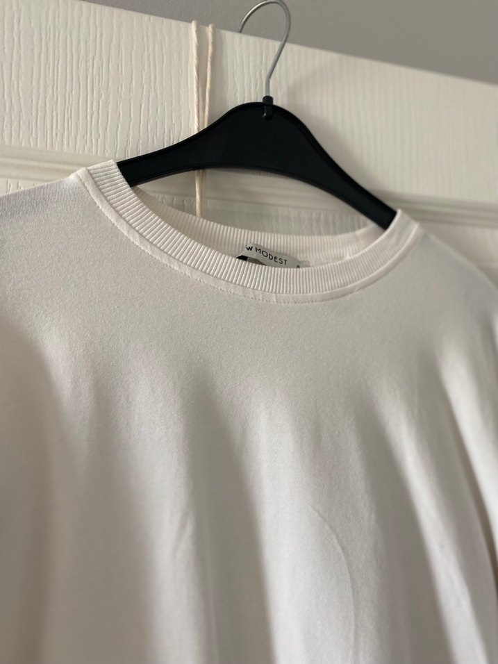 Beyaz Uzun Kollu Salaş Kadın Sweatshirt - Görsel 4