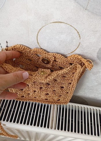 Zara Hasır renk Örgü Bohem Kadın Çanta