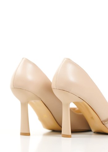 Bej Deri Stiletto Topuklu Kadın Ayakkabı - Görsel 3