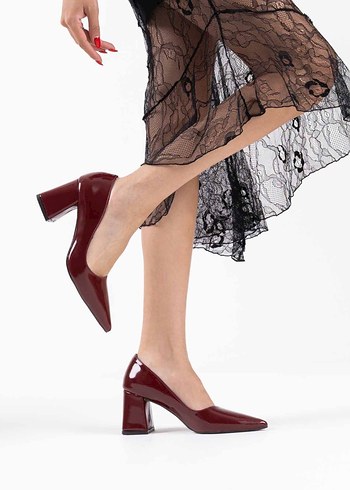 Bordo Parlak Rugan Stiletto Kadın Topuklu Ayakkabı - Görsel 4