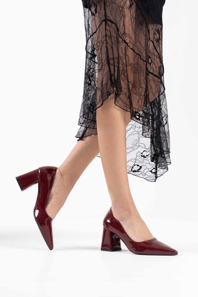 Bordo Parlak Rugan Stiletto Kadın Topuklu Ayakkabı - Görsel 3
