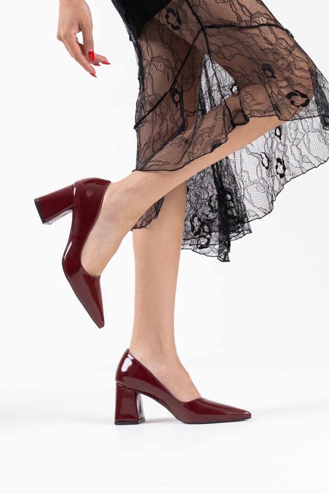 Bordo Parlak Rugan Stiletto Kadın Topuklu Ayakkabı - Görsel 4