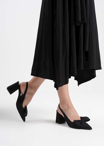 Siyah Fiyonklu Blok Topuk Kadın Ayakkabı - Görsel 3