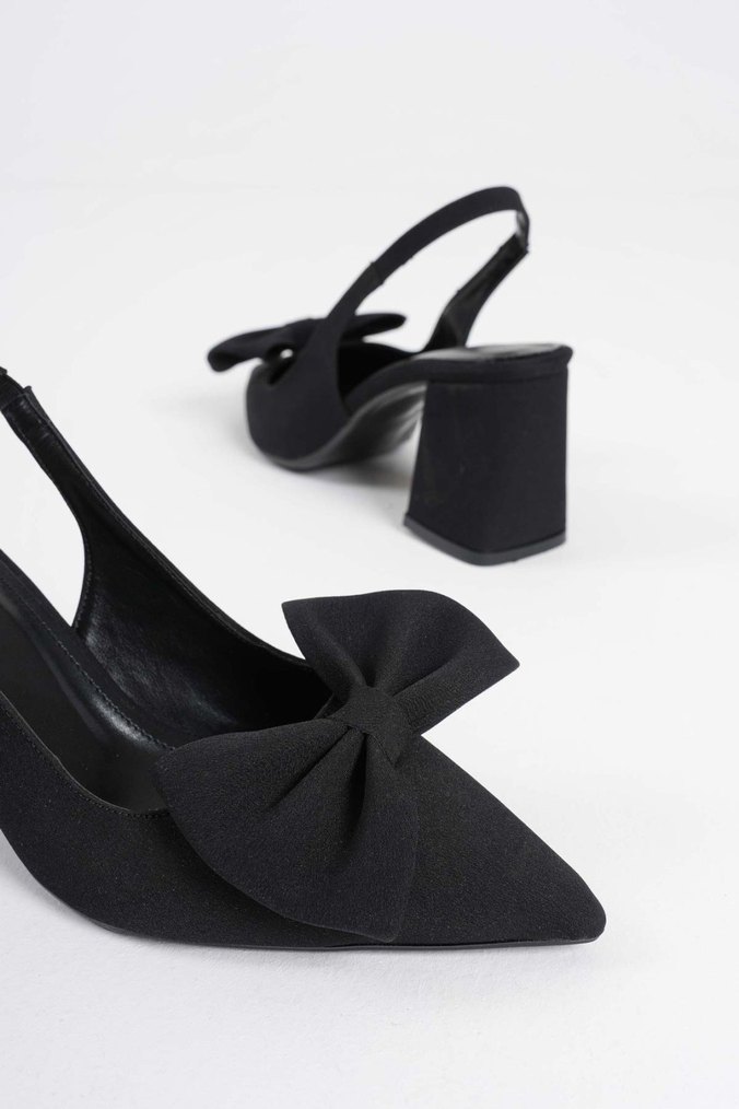 Siyah Fiyonklu Blok Topuk Kadın Ayakkabı - Görsel 2