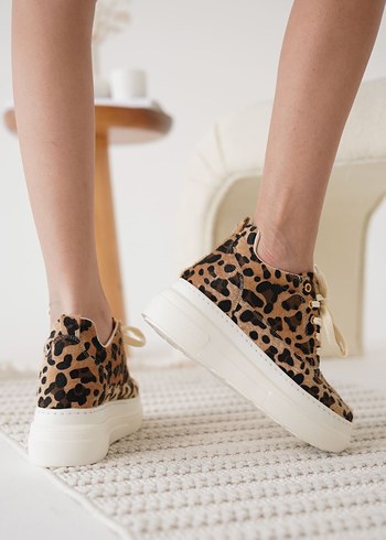 Leopar Desenli Gizli Topuk Kadın Platform Spor Ayakkabı - Görsel 11